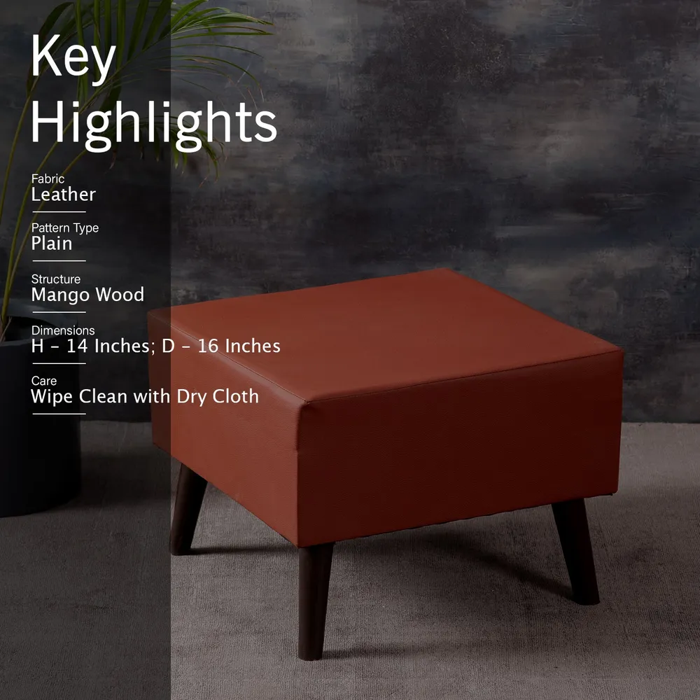 Solid Leatherette Upholstered Ottoman Wood Stool