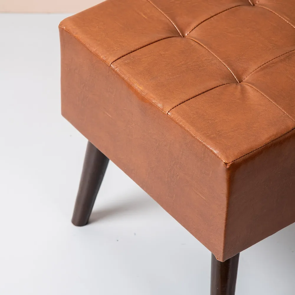 Solid Leatherette Upholstered Ottoman Wood Stool
