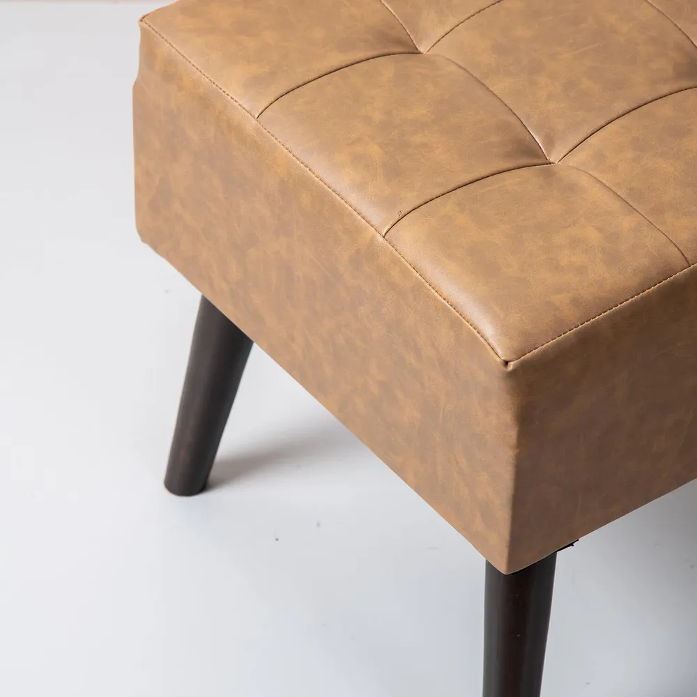 Solid Leatherette Upholstered Ottoman Wood Stool