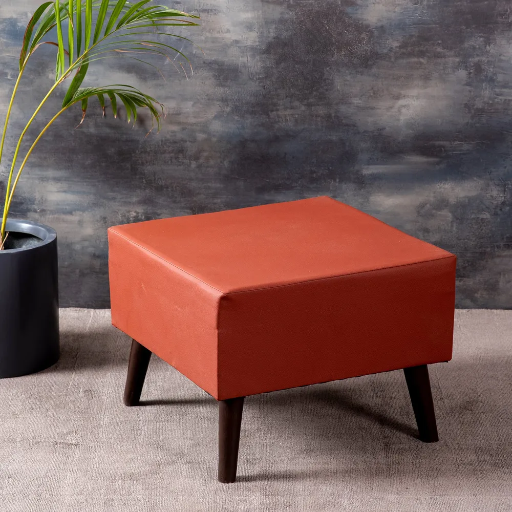 Solid Leatherette Upholstered Ottoman Wood Stool
