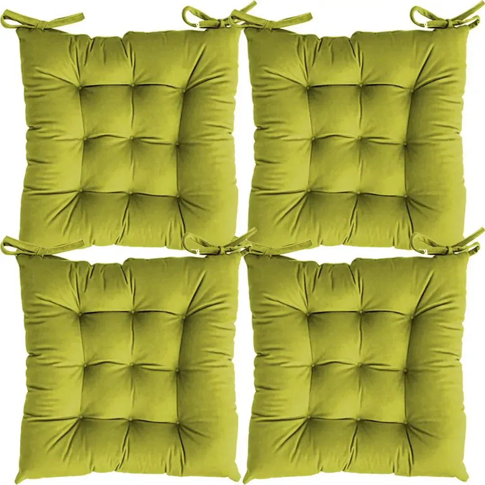 Solid Microfiber Chair Pad/ Chair Cushion- 24x24 inch, Set of 4 Olive