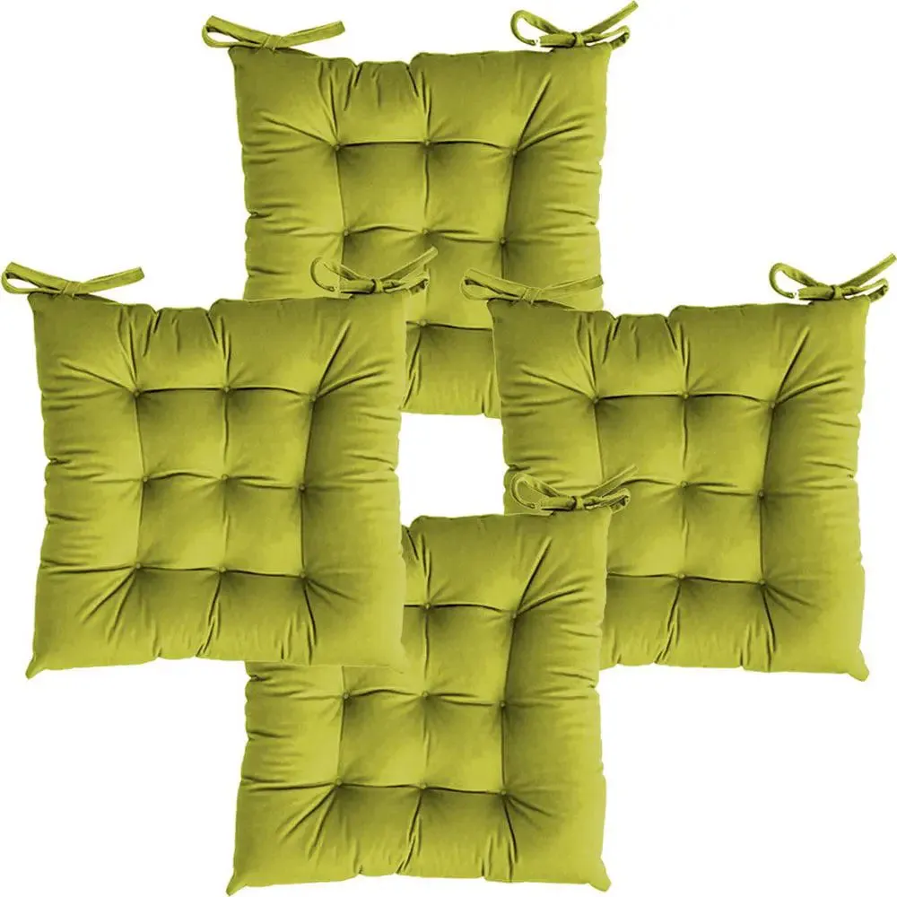Solid Microfiber Chair Pad/ Chair Cushion- 24x24 inch, Set of 4 Olive
