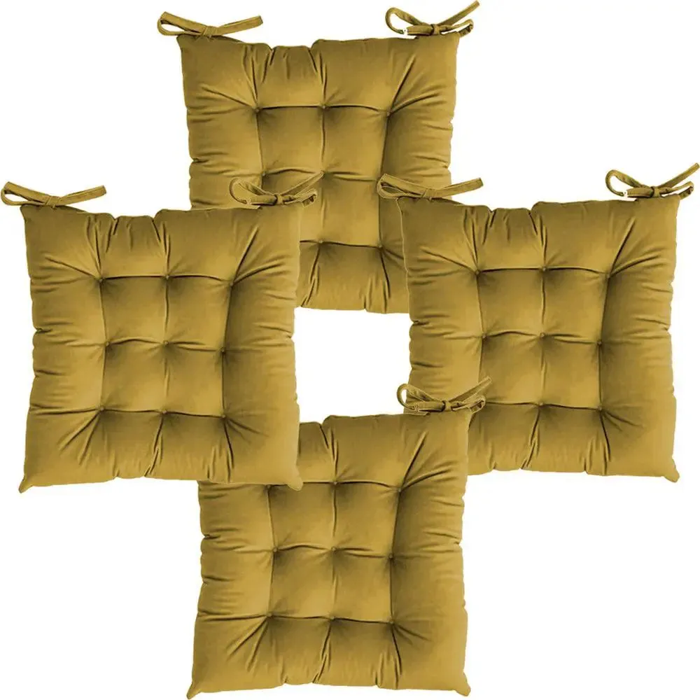 Solid Microfiber Chair Pad/ Chair Cushion- 24x24 inch, Set of 4 Olive