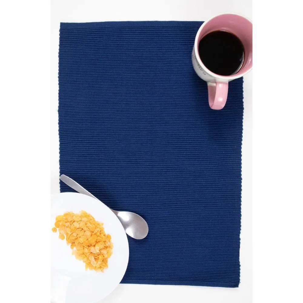 Solid Navy Blue Ribbed Placemat/ Table Mat (Set of 2)