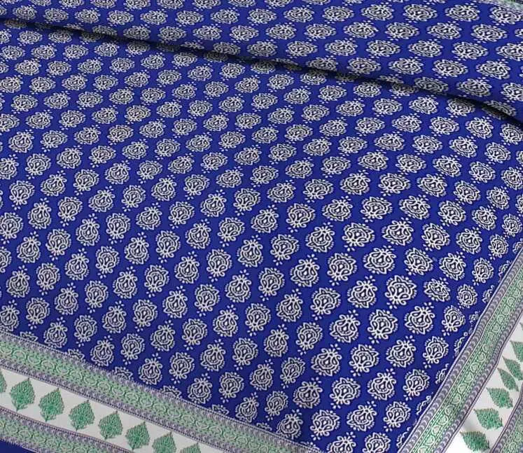 Solid Navy Blue & White 144 TC Cotton Double Bedsheet with Pillow Covers