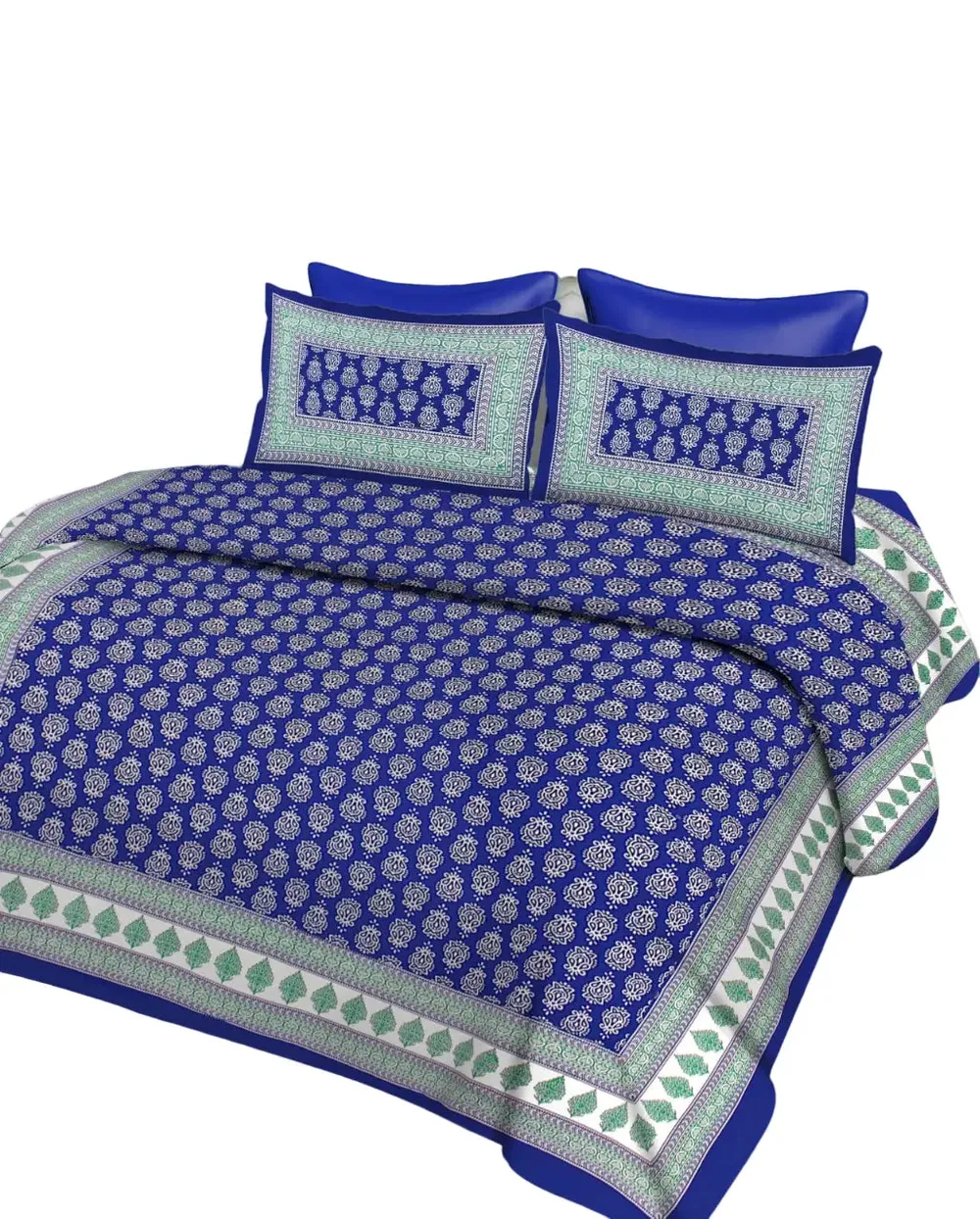 Solid Navy Blue & White 144 TC Cotton Double Bedsheet with Pillow Covers