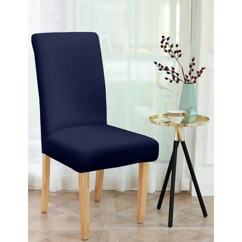 Solid Navy Stretchable Spandex  Blue Chair Cover Pack of 2