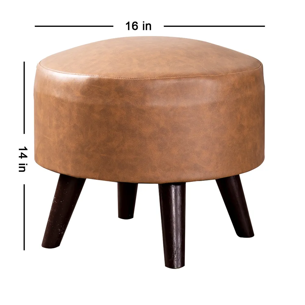 Solid Original Leather Colored Faux Leather Round Mango Wood Stool