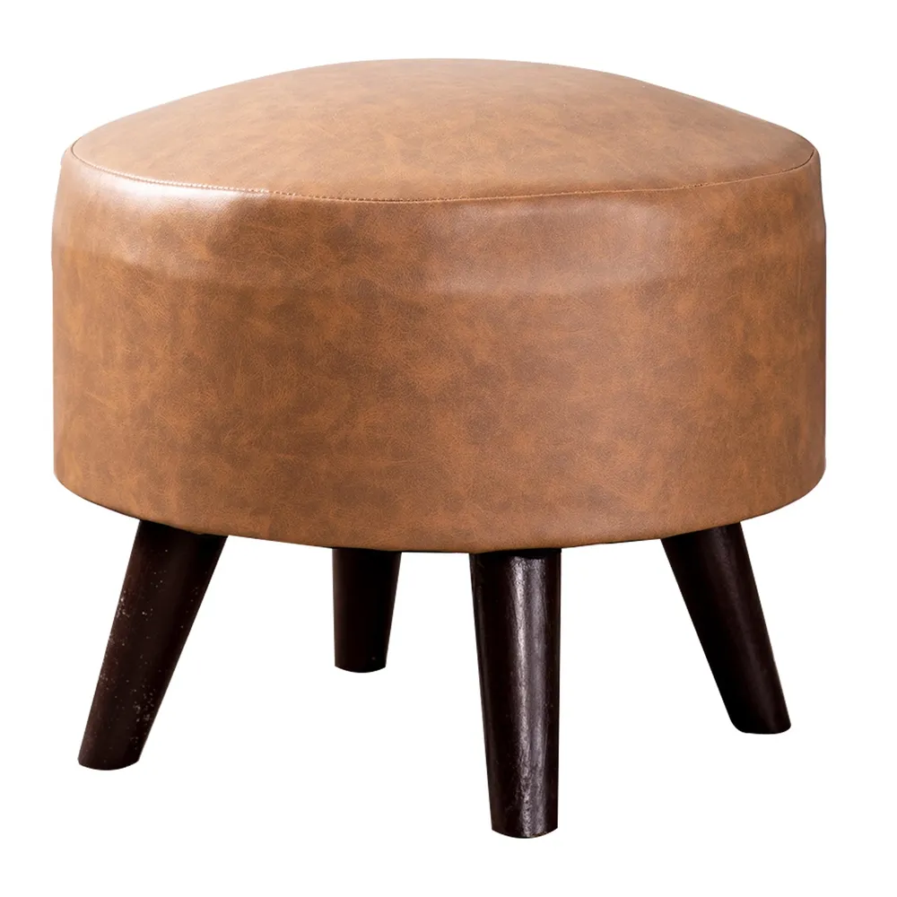 Solid Original Leather Colored Faux Leather Round Mango Wood Stool