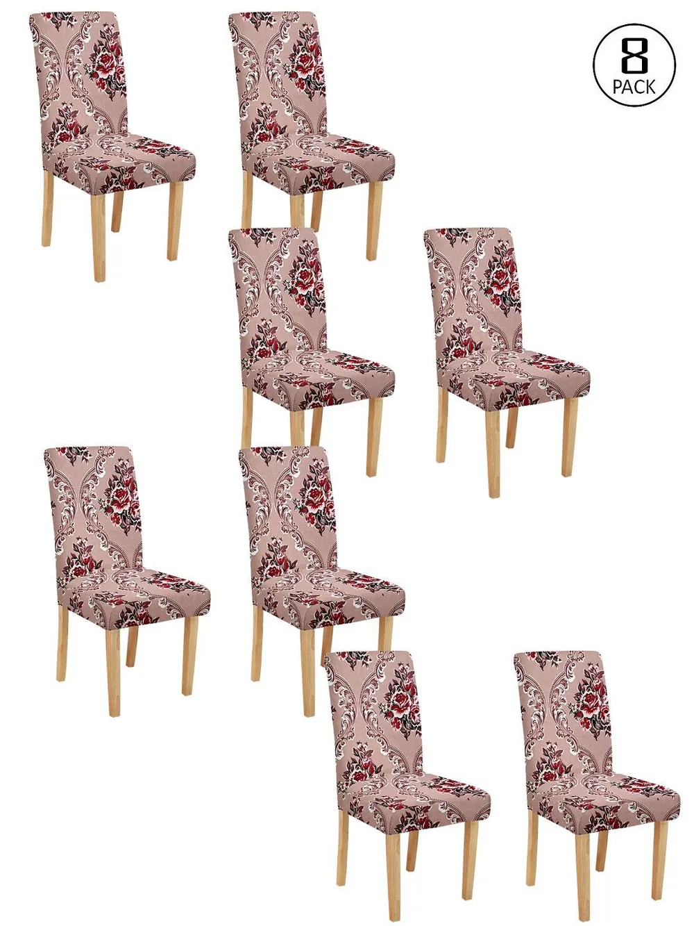 Solid Peach Stretchable Floral Chair Cover Pack of 2