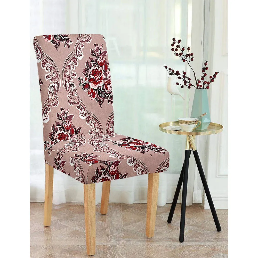 Solid Peach Stretchable Floral Chair Cover Pack of 2