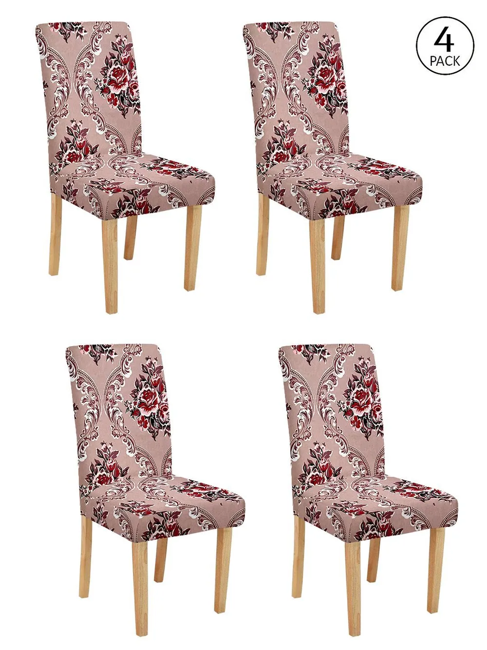 Solid Peach Stretchable Floral Chair Cover Pack of 2