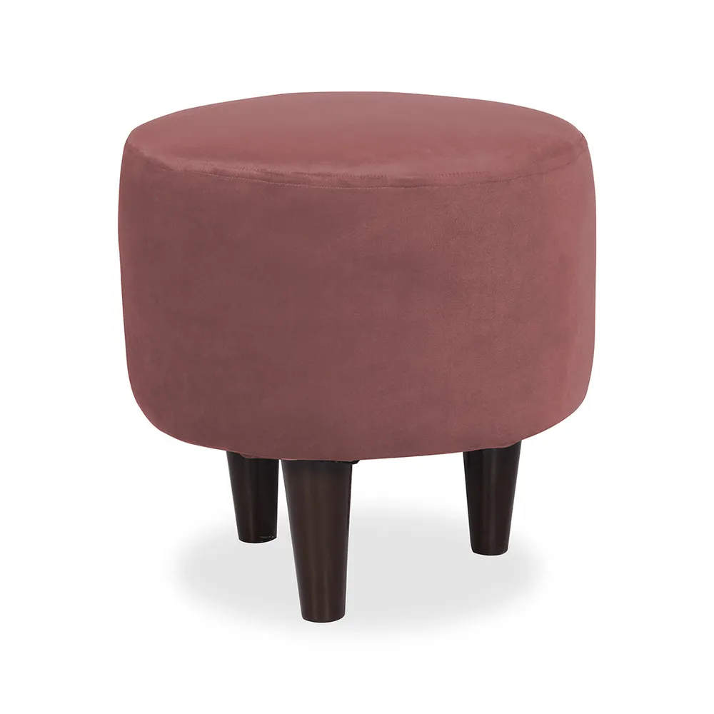 Solid Pink Round Ottoman/Pouffe With Wooden Legs