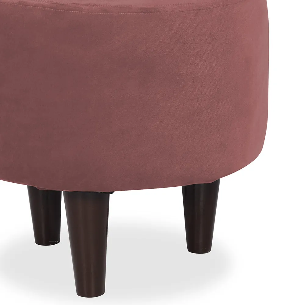Solid Pink Round Ottoman/Pouffe With Wooden Legs