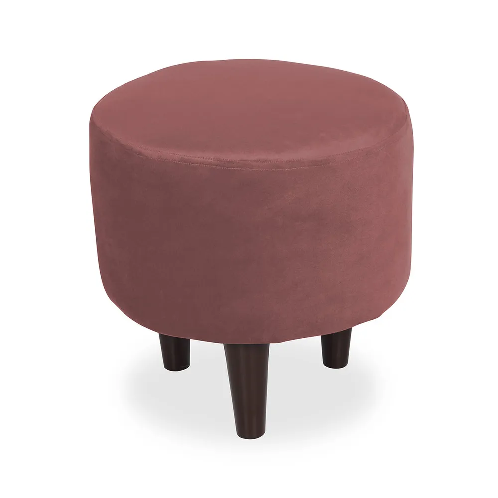 Solid Pink Round Ottoman/Pouffe With Wooden Legs