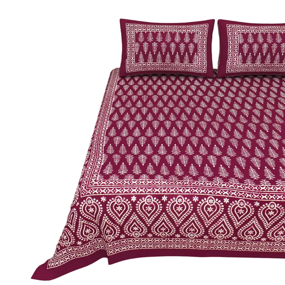 Solid Red & White 144 TC Cotton Double Bedsheet with Pillow Covers