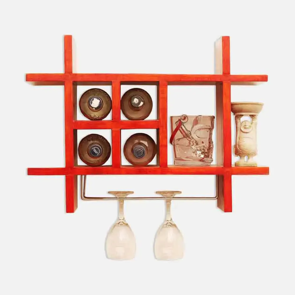 Solid Red Wooden Wall Shelves for Bedroom