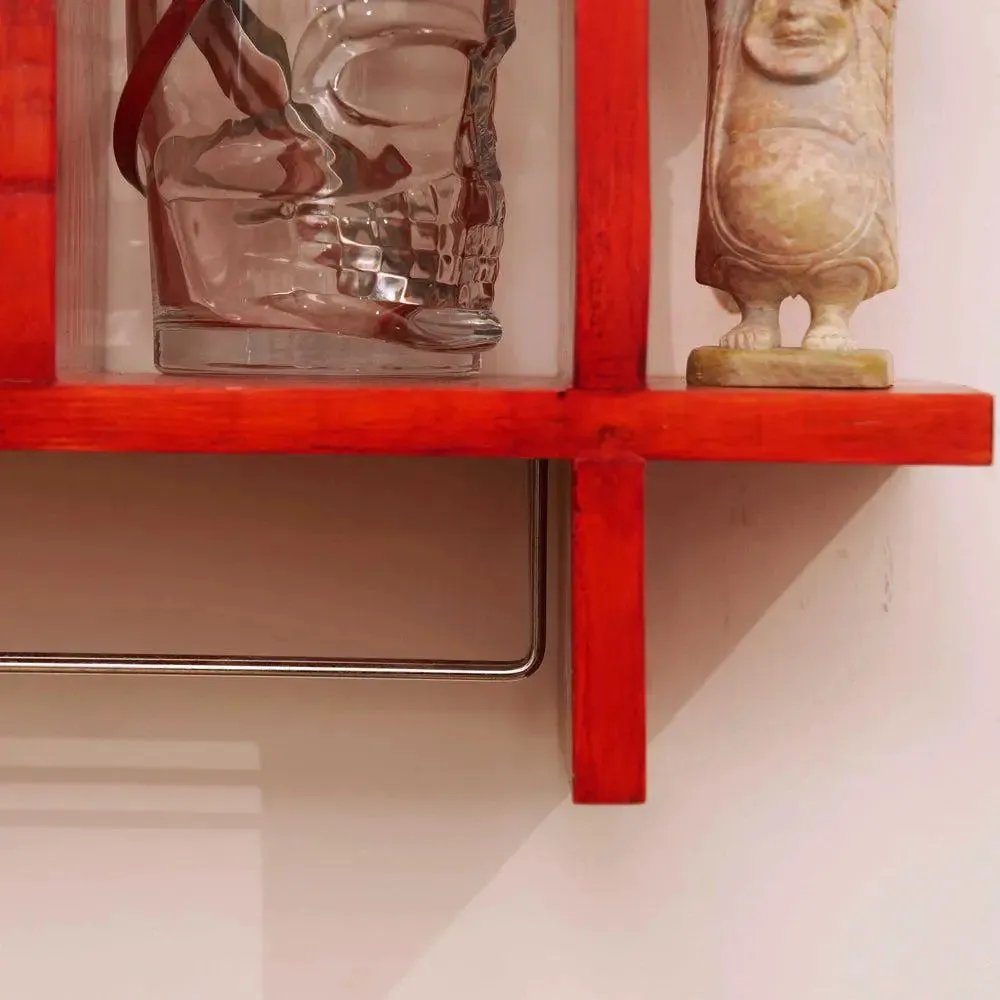 Solid Red Wooden Wall Shelves for Bedroom