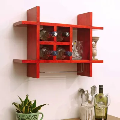 Solid Red Wooden Wall Shelves for Bedroom