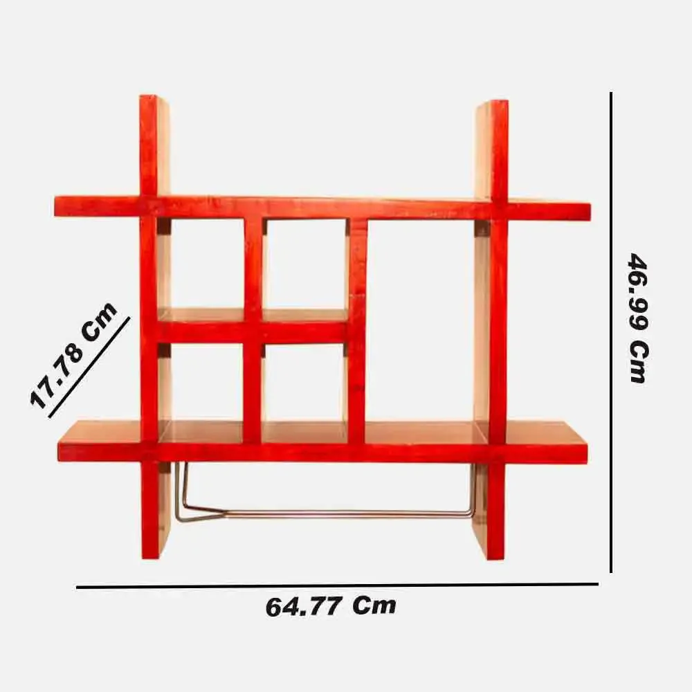 Solid Red Wooden Wall Shelves for Bedroom