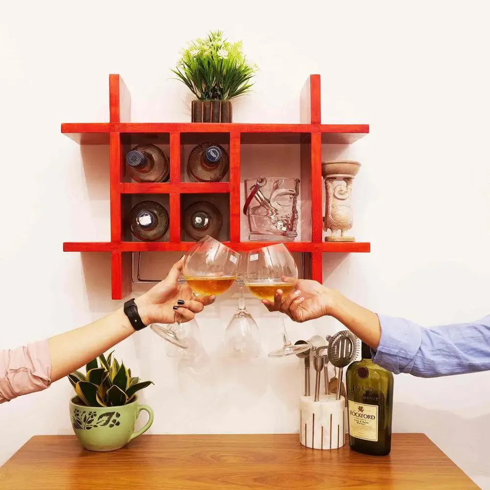 Solid Red Wooden Wall Shelves for Bedroom