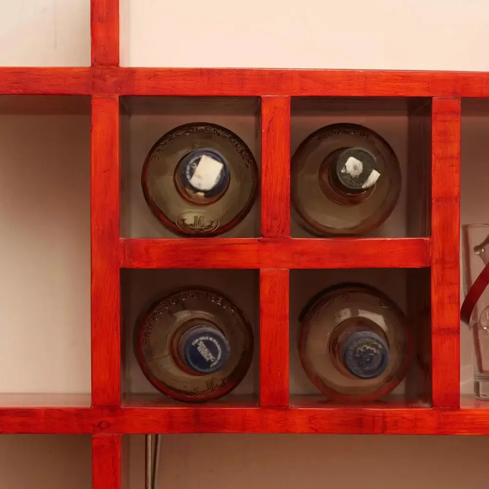 Solid Red Wooden Wall Shelves for Bedroom