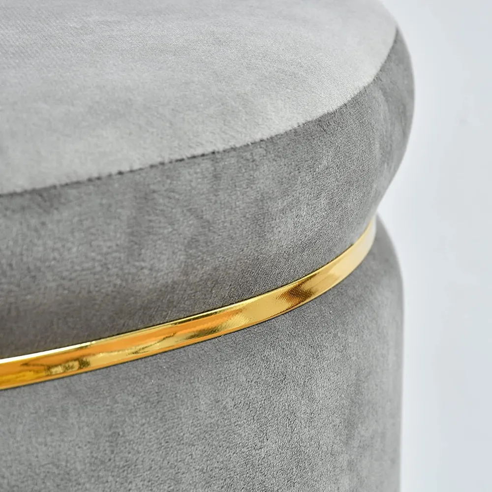 Solid Ring Embellished Velvet Pouffe Green