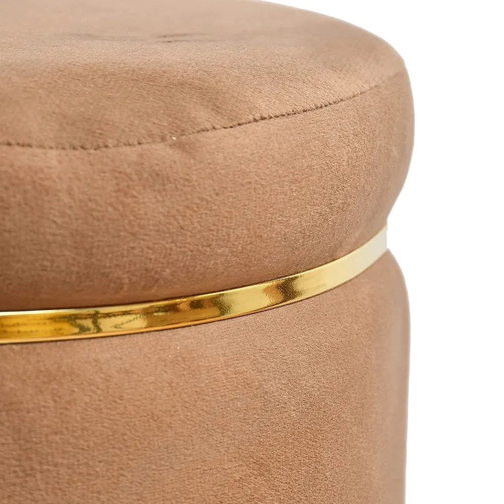 Solid Ring Embellished Velvet Pouffe Green