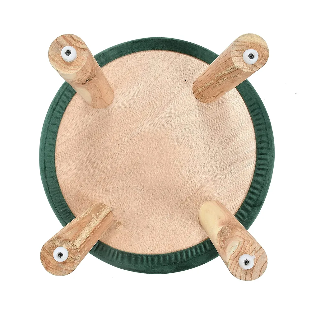 Solid Ring Embellished Velvet Pouffe Green