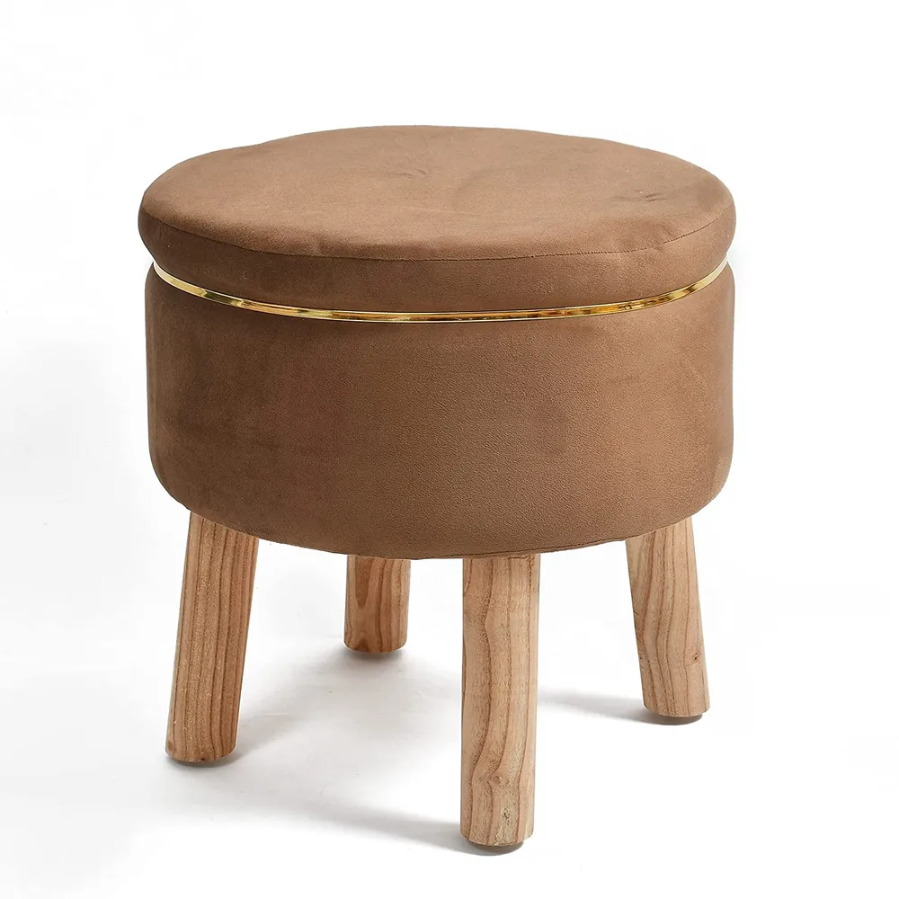 Solid Ring Embellished Velvet Pouffe Green