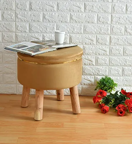 Solid Ring Embellished Velvet Pouffe Green