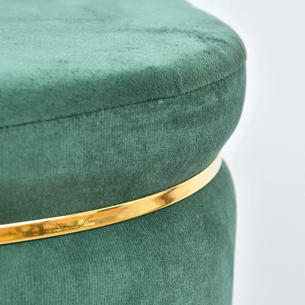 Solid Ring Embellished Velvet Pouffe Green