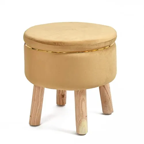 Solid Ring Embellished Velvet Pouffe Green