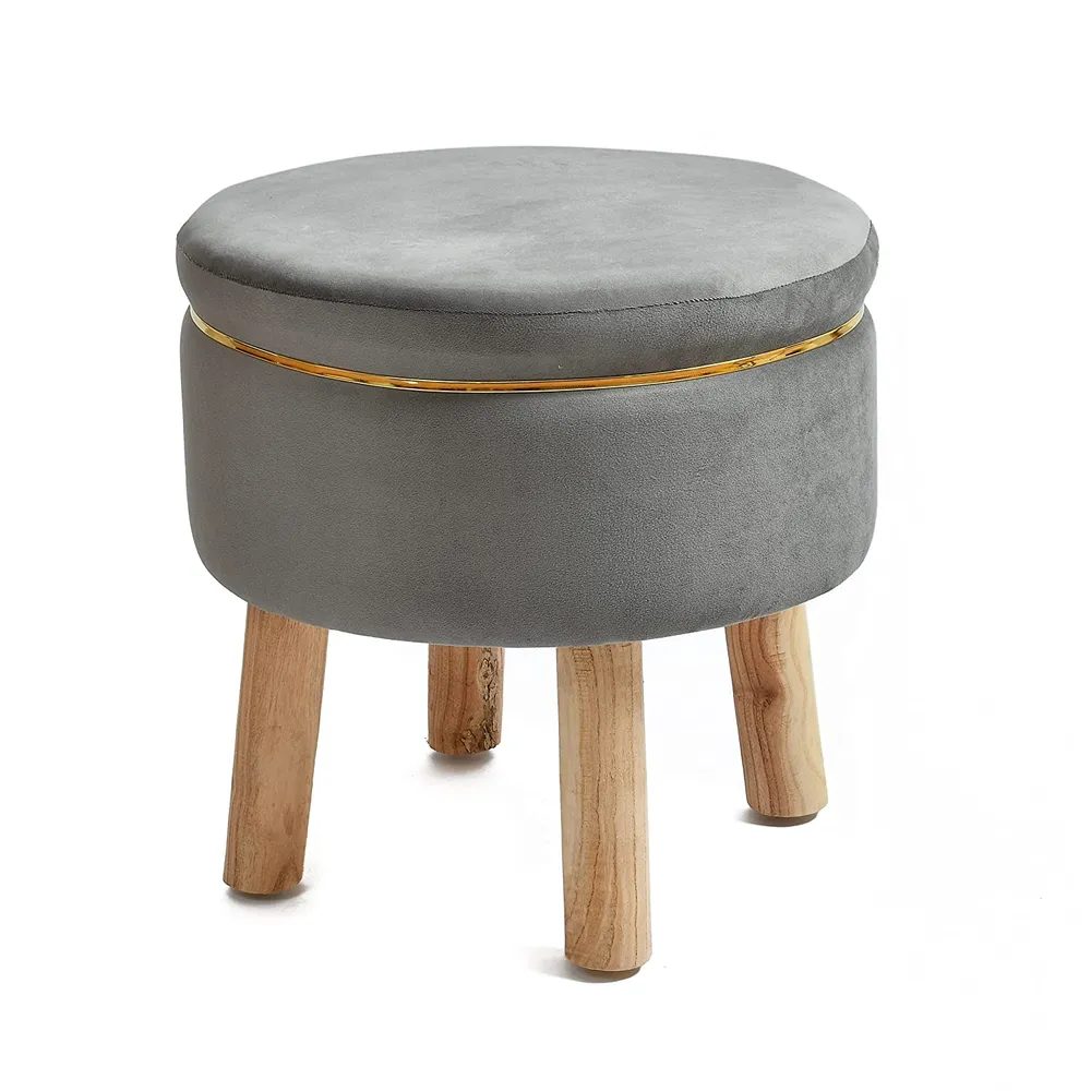 Solid Ring Embellished Velvet Pouffe Green
