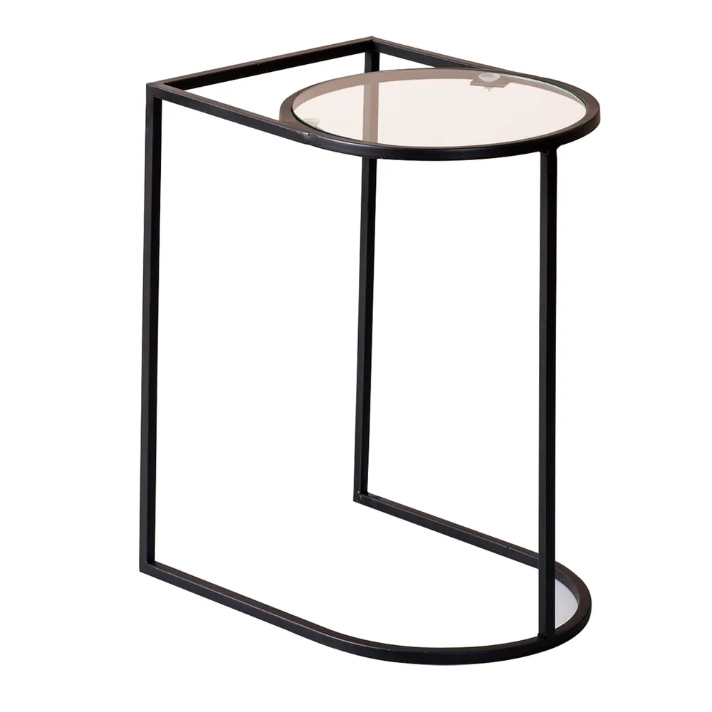 Solid Sheer Iron and Glass Lustrous Black Side Table