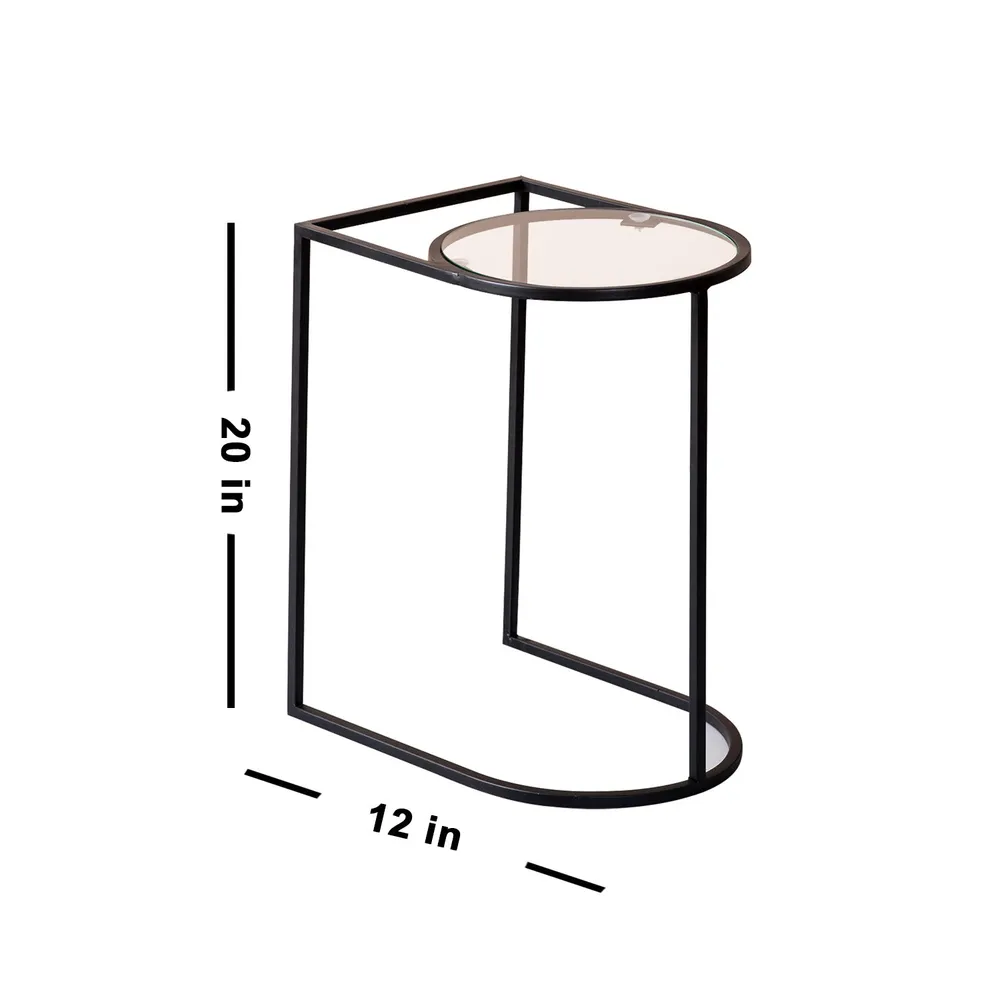Solid Sheer Iron and Glass Lustrous Black Side Table