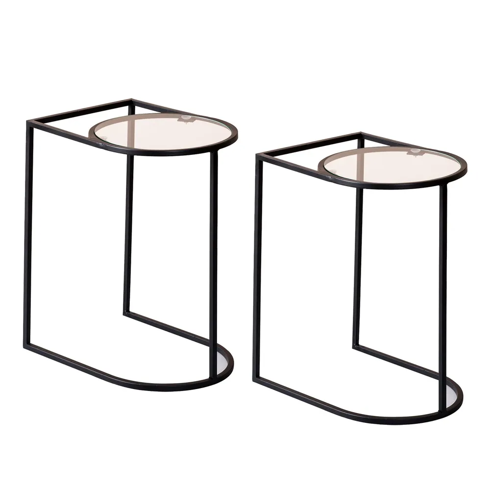 Solid Sheer Iron and Glass Lustrous Black Side Table