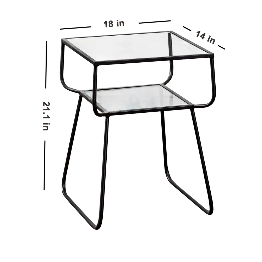 Solid Sheer Iron and Glass Lustrous Black Side Table Set Of 2