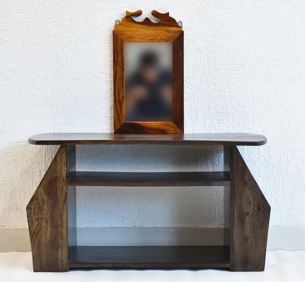 Solid Sheesham Wood Carved Dark Walnut Dressing Table