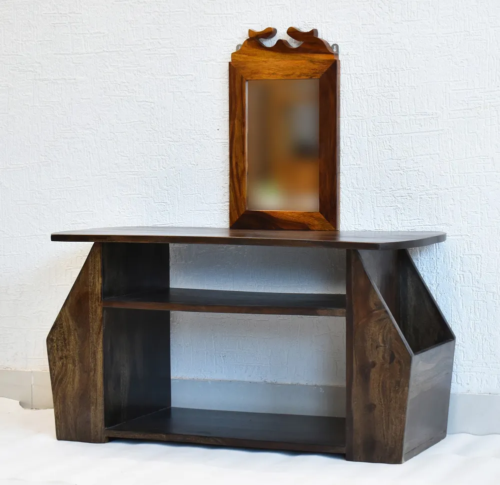 Solid Sheesham Wood Carved Dark Walnut Dressing Table