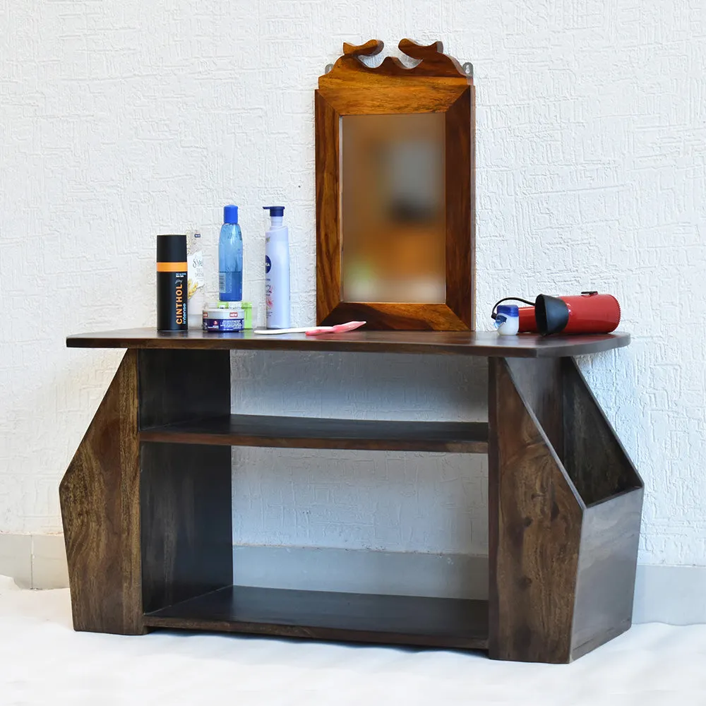 Solid Sheesham Wood Carved Dark Walnut Dressing Table