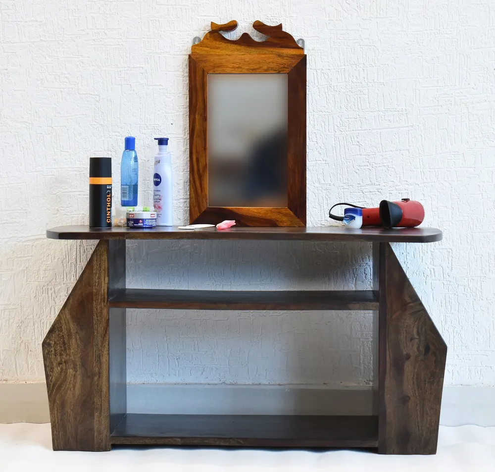 Solid Sheesham Wood Carved Dark Walnut Dressing Table