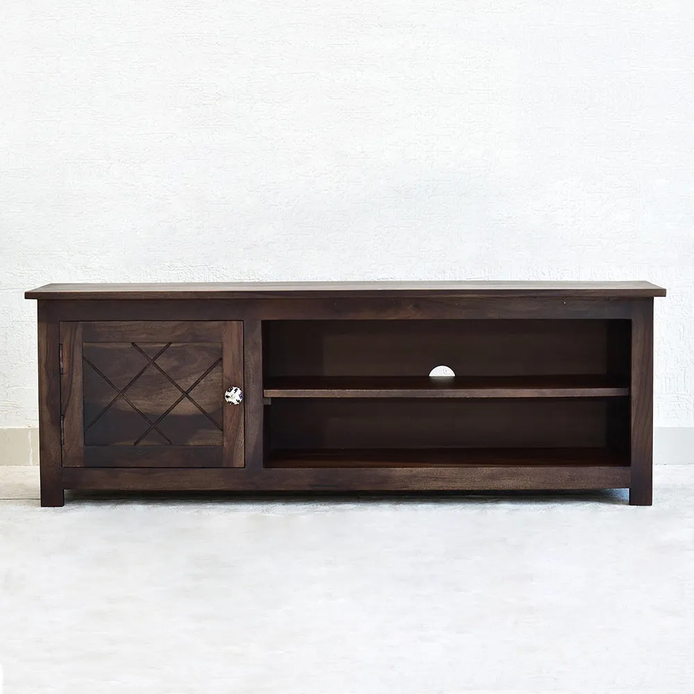 Solid Sheesham Wood Partitioned Dark Walnut Multipurpose Cabinet