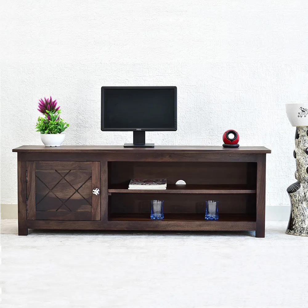 Solid Sheesham Wood Partitioned Dark Walnut Multipurpose Cabinet