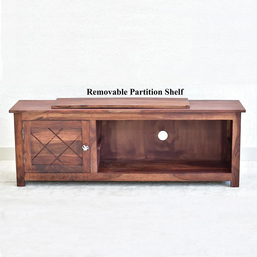 Solid Sheesham Wood Partitioned Light Red Mahagony Multipurpose Cabinet