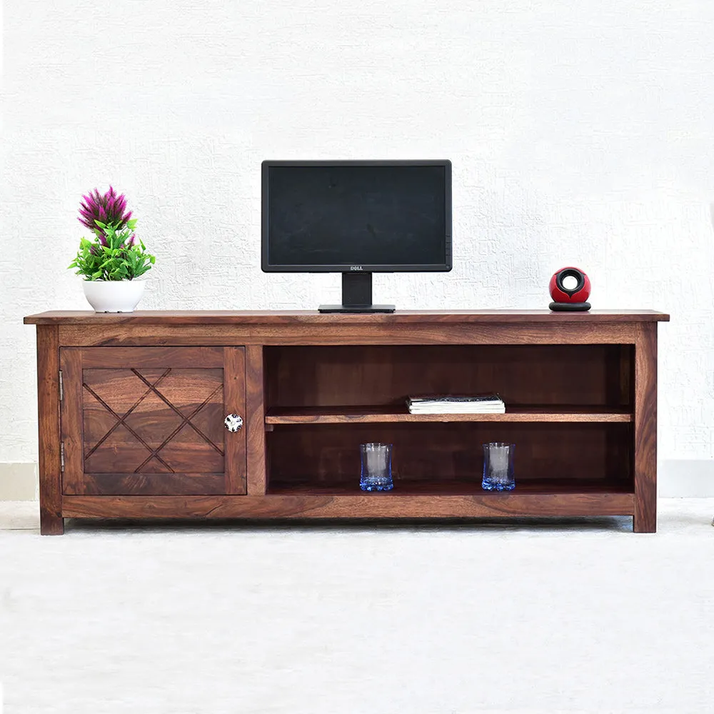 Solid Sheesham Wood Partitioned Light Red Mahagony Multipurpose Cabinet