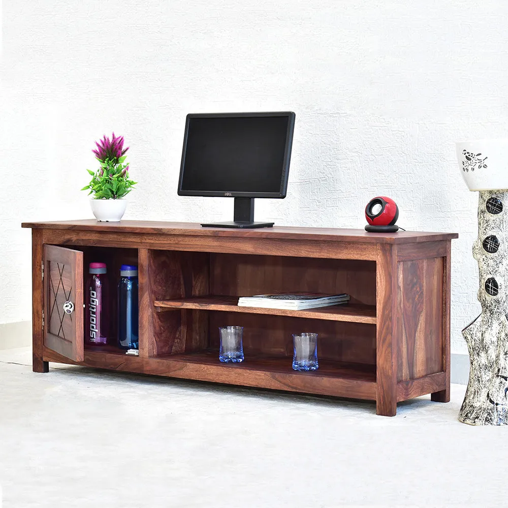 Solid Sheesham Wood Partitioned Light Red Mahagony Multipurpose Cabinet