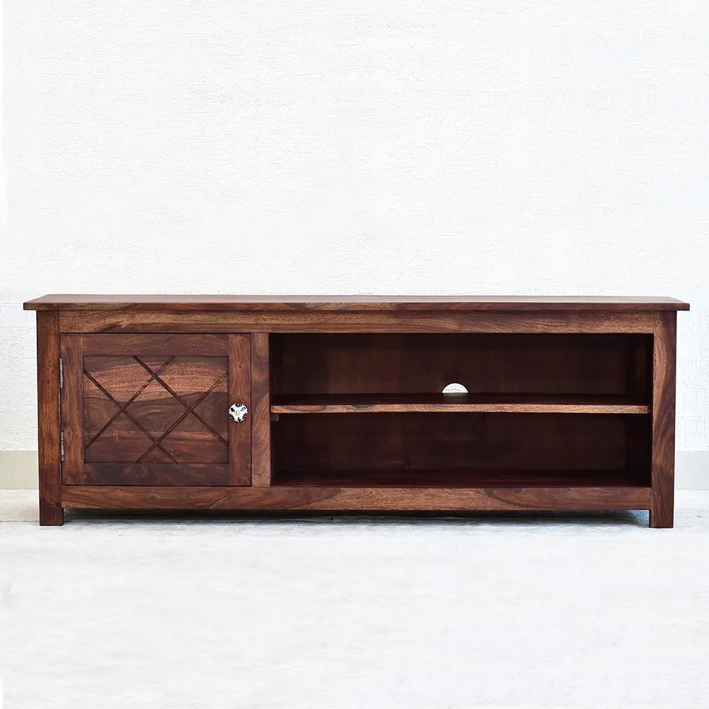 Solid Sheesham Wood Partitioned Light Red Mahagony Multipurpose Cabinet