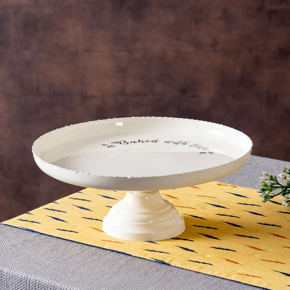 Solid White Lustrous Metal Cake Stand
