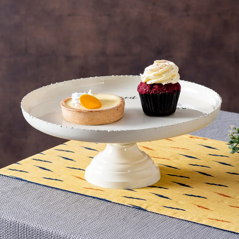 Solid White Lustrous Metal Cake Stand